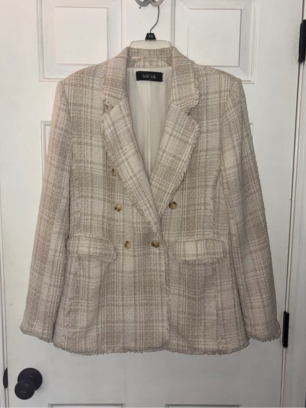 Fab’rik Beige Plaid Double Breasted Tailored Blazer Jacket